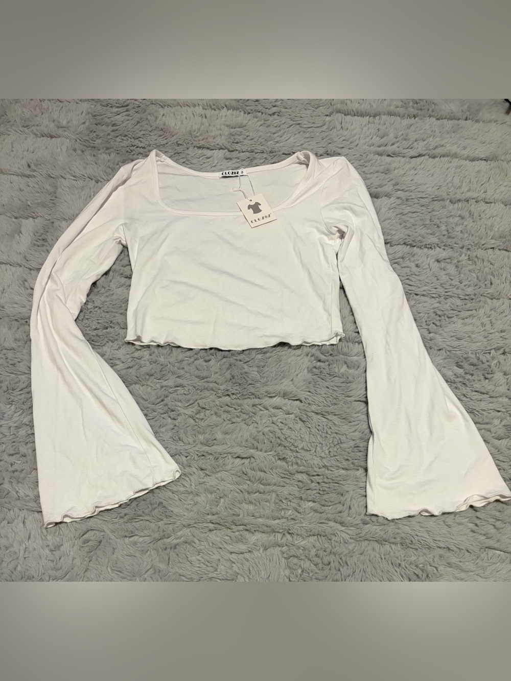 White Cropped Bell Sleeve Top